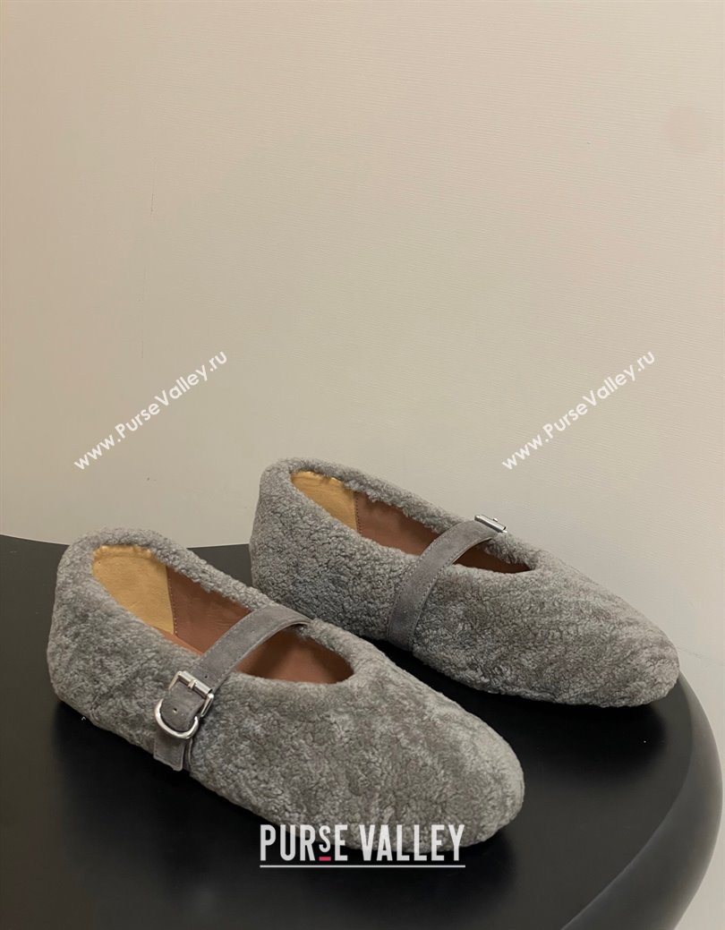 Alaia Ballet Flats in Shearling Wool Dark Grey 2025 AL102911 (MD-251029149)