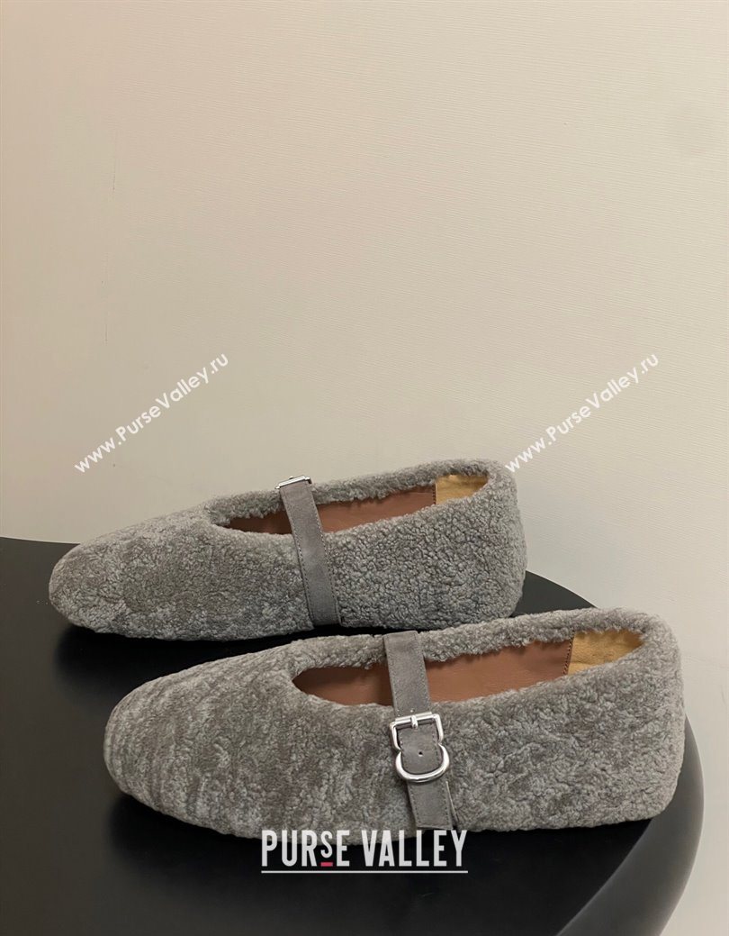 Alaia Ballet Flats in Shearling Wool Dark Grey 2025 AL102911 (MD-251029149)