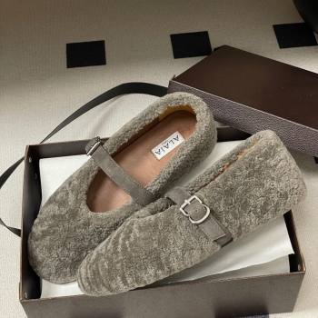 Alaia Ballet Flats in Shearling Wool Dark Grey 2025 AL102911 (MD-251029149)