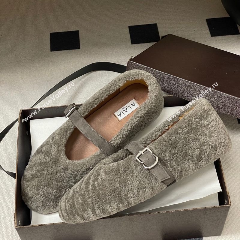 Alaia Ballet Flats in Shearling Wool Dark Grey 2025 AL102911 (MD-251029149)
