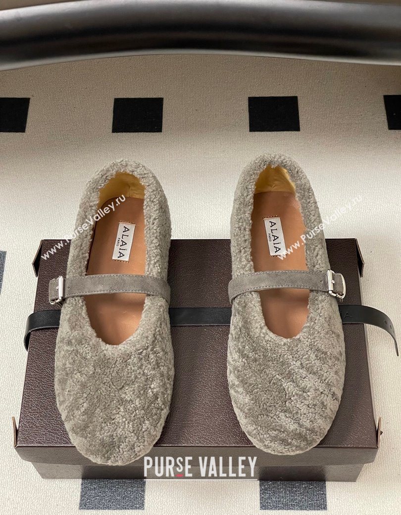 Alaia Ballet Flats in Shearling Wool Dark Grey 2025 AL102911 (MD-251029149)