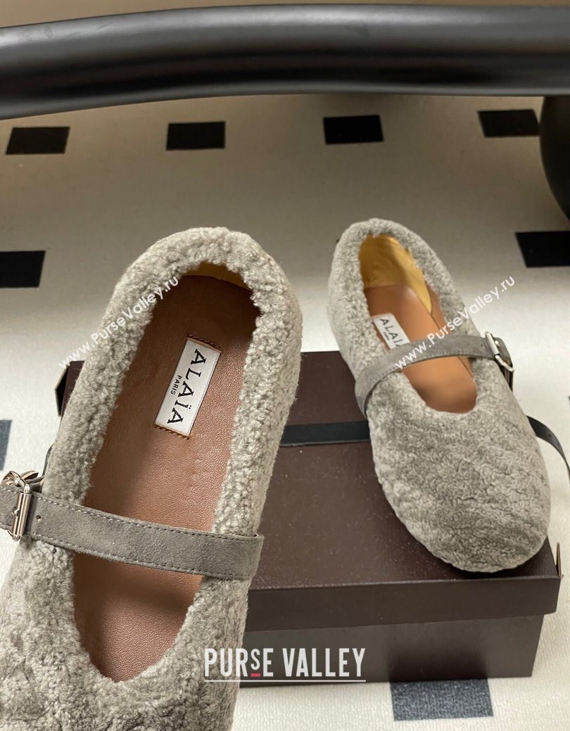 Alaia Ballet Flats in Shearling Wool Dark Grey 2025 AL102911 (MD-251029149)