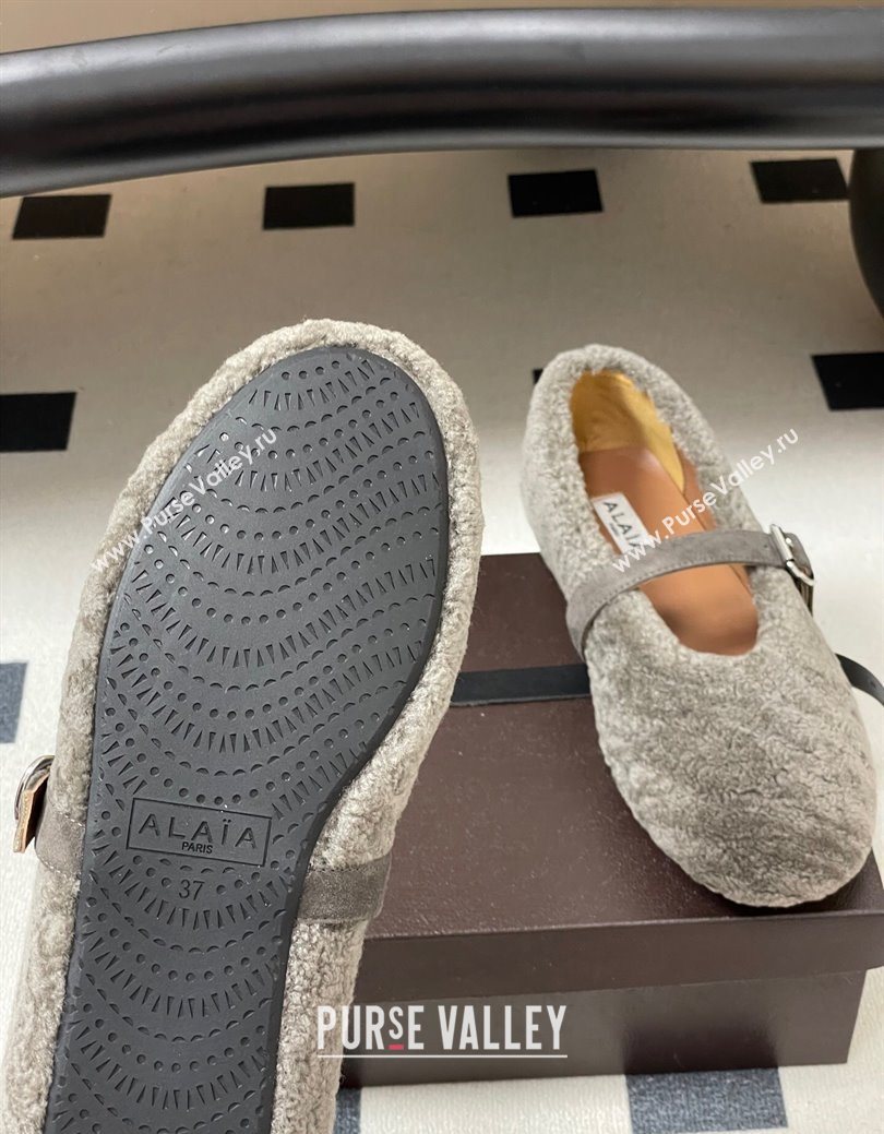 Alaia Ballet Flats in Shearling Wool Dark Grey 2025 AL102911 (MD-251029149)