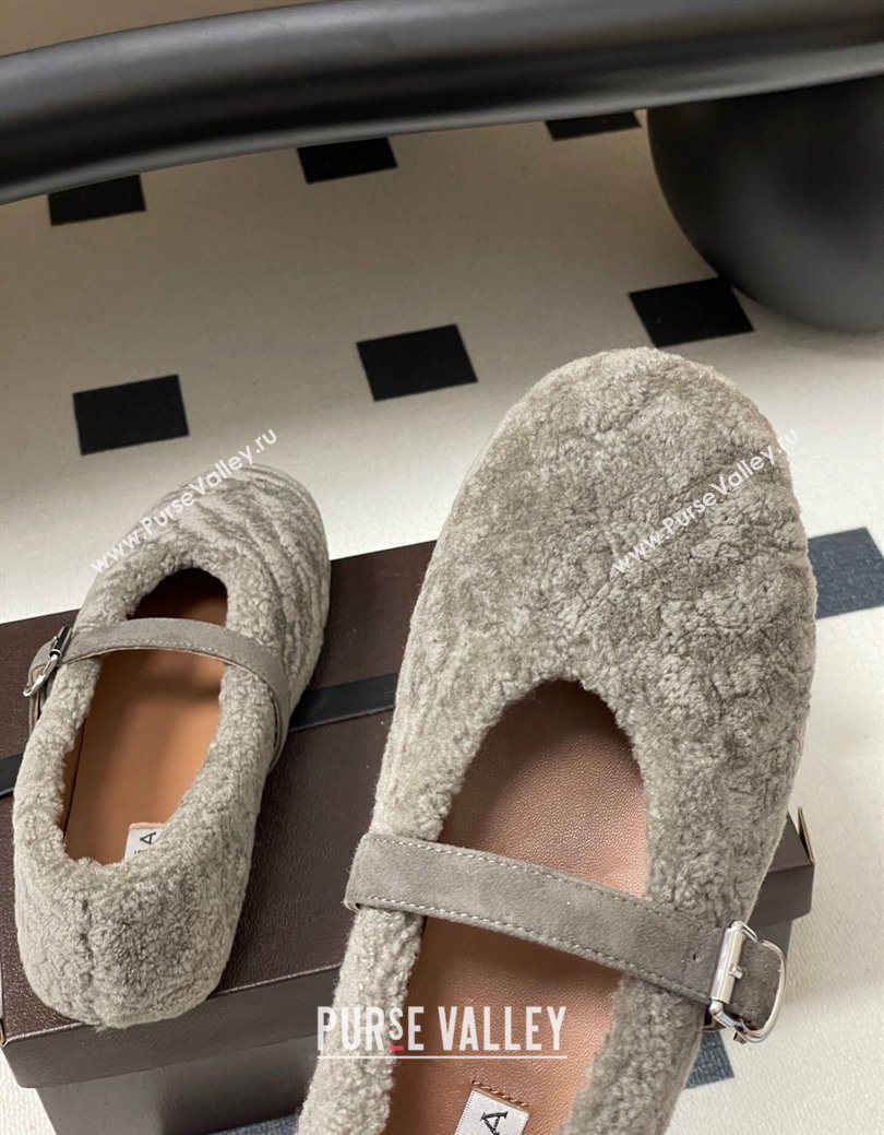 Alaia Ballet Flats in Shearling Wool Dark Grey 2025 AL102911 (MD-251029149)