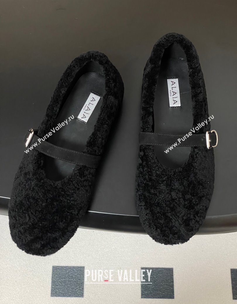 Alaia Ballet Flats in Shearling Wool Black 2025 AL102911 (MD-251029147)