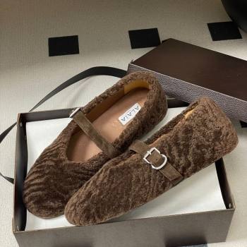 Alaia Ballet Flats in Shearling Wool Chocolate 2025 AL102911 (MD-251029150)