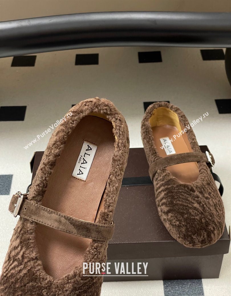 Alaia Ballet Flats in Shearling Wool Chocolate 2025 AL102911 (MD-251029150)