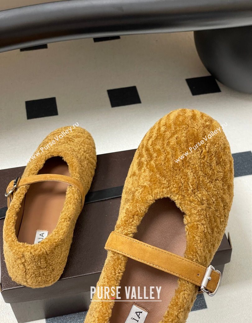 Alaia Ballet Flats in Shearling Wool Yellow 2025 AL102911 (MD-251029151)