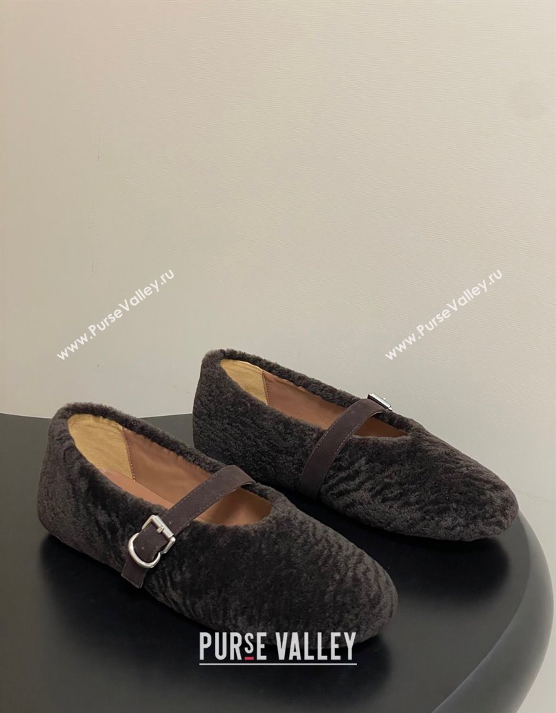 Alaia Ballet Flats in Shearling Wool Dark Brown 2025 AL102911 (MD-251029152)