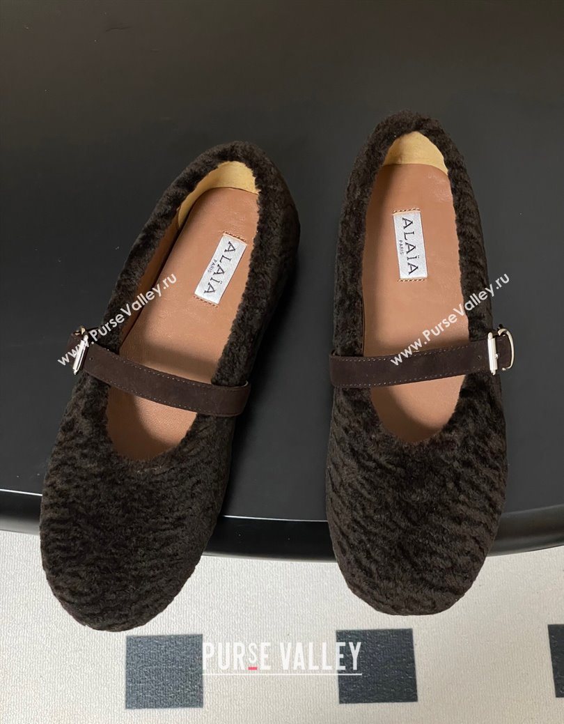 Alaia Ballet Flats in Shearling Wool Dark Brown 2025 AL102911 (MD-251029152)