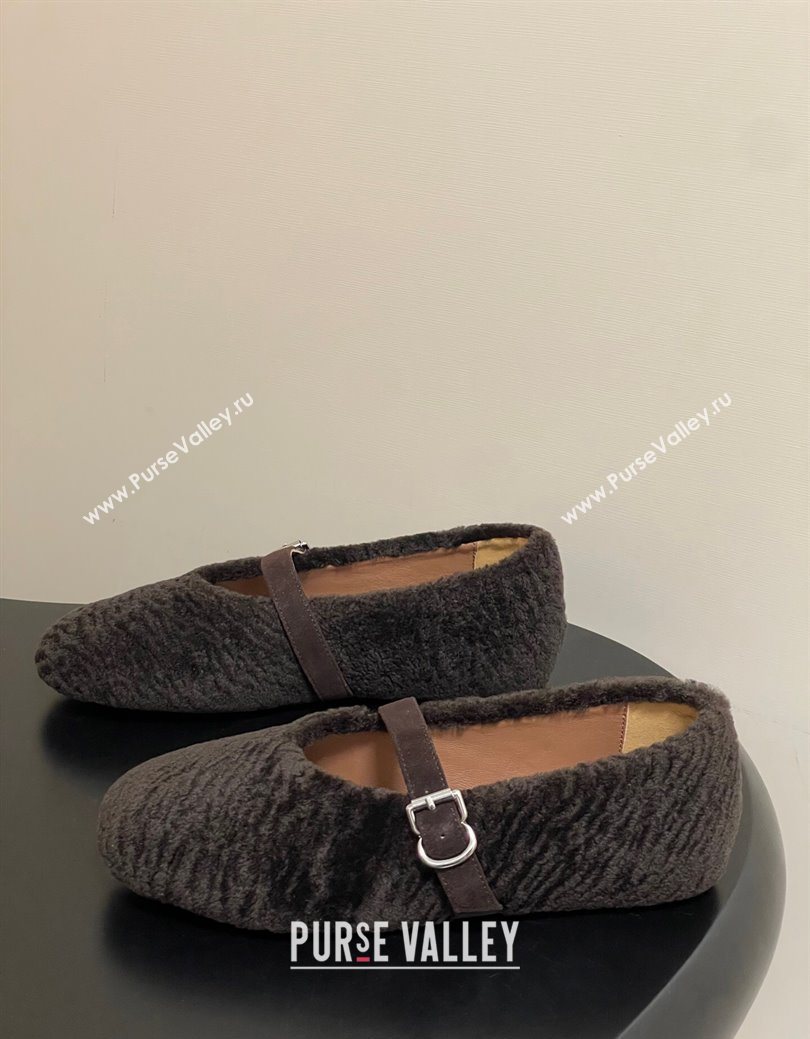 Alaia Ballet Flats in Shearling Wool Dark Brown 2025 AL102911 (MD-251029152)