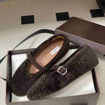 Alaia Ballet Flats in Shearling Wool Dark Brown 2025 AL102911 (MD-251029152)