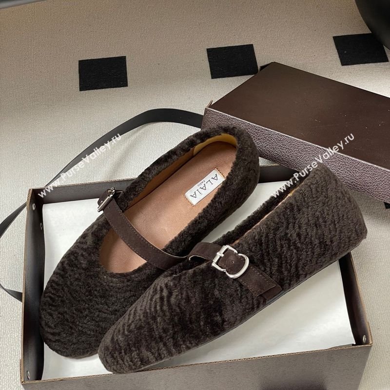 Alaia Ballet Flats in Shearling Wool Dark Brown 2025 AL102911 (MD-251029152)
