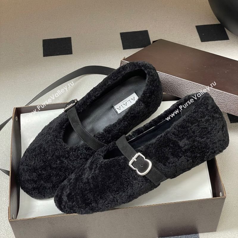 Alaia Ballet Flats in Shearling Wool Black 2025 AL102911 (MD-251029147)