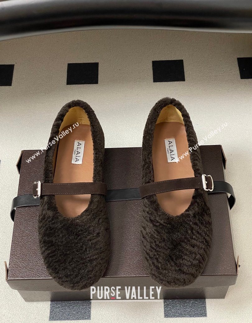 Alaia Ballet Flats in Shearling Wool Dark Brown 2025 AL102911 (MD-251029152)