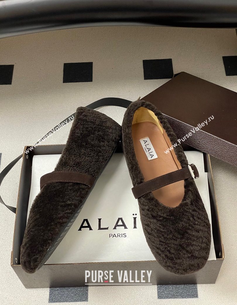 Alaia Ballet Flats in Shearling Wool Dark Brown 2025 AL102911 (MD-251029152)