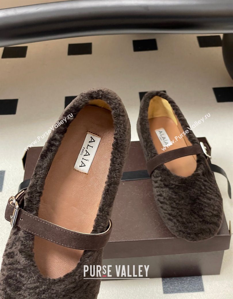 Alaia Ballet Flats in Shearling Wool Dark Brown 2025 AL102911 (MD-251029152)
