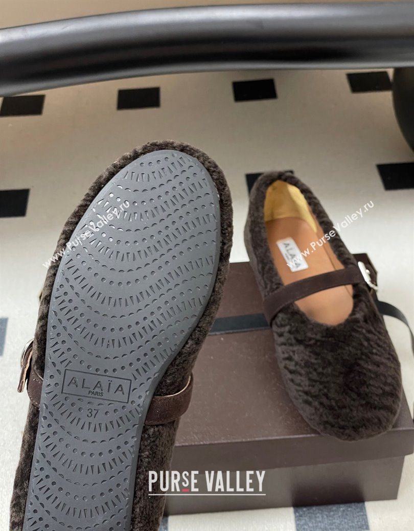 Alaia Ballet Flats in Shearling Wool Dark Brown 2025 AL102911 (MD-251029152)