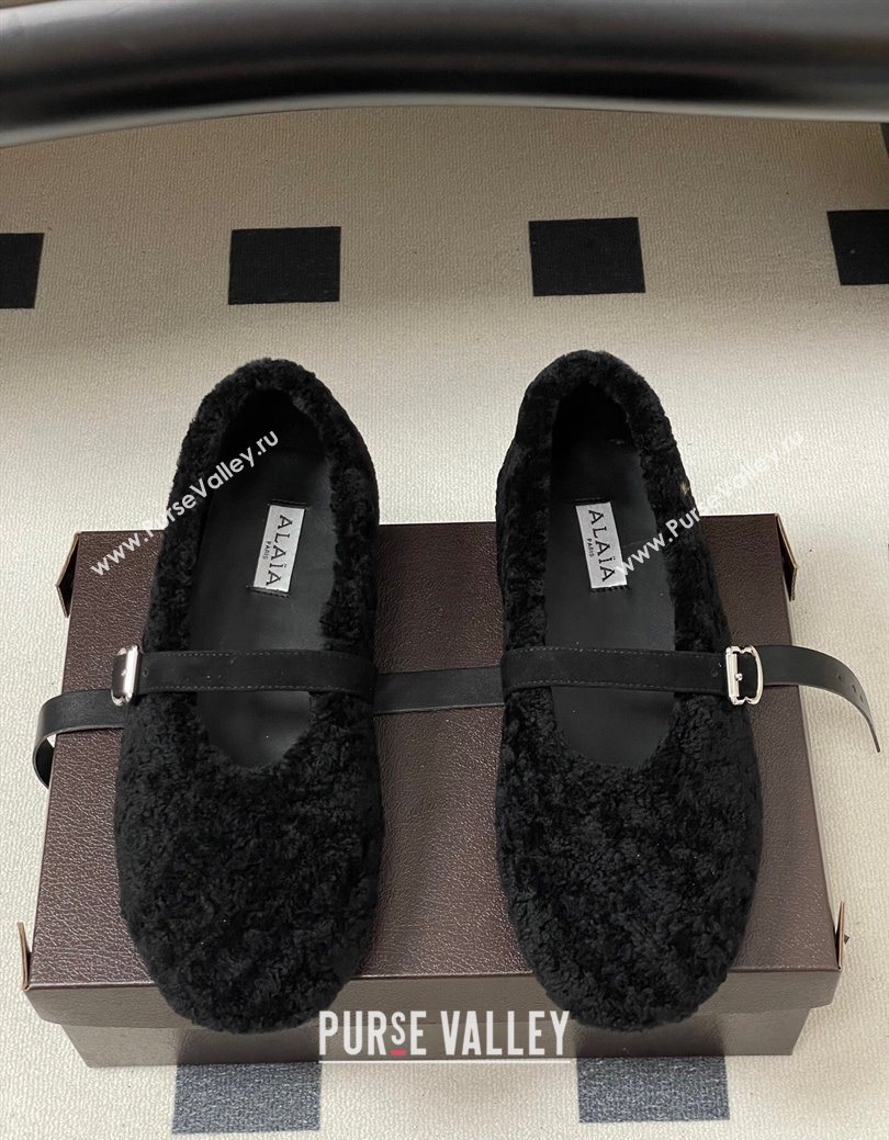 Alaia Ballet Flats in Shearling Wool Black 2025 AL102911 (MD-251029147)