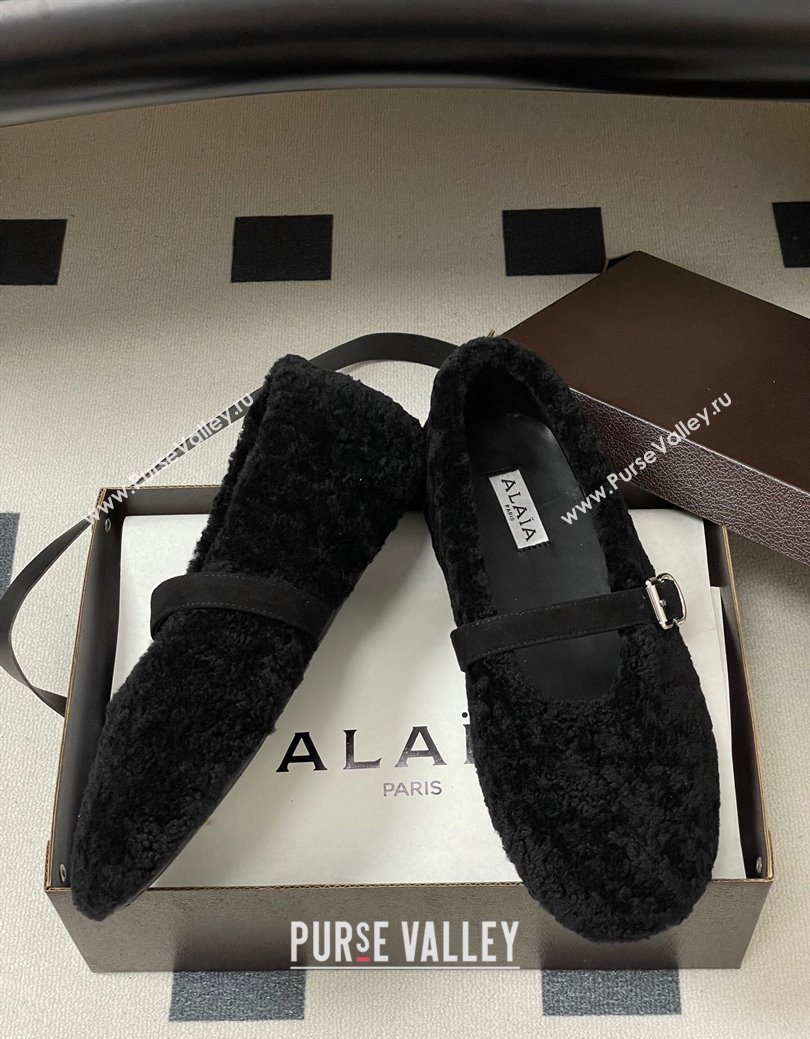 Alaia Ballet Flats in Shearling Wool Black 2025 AL102911 (MD-251029147)