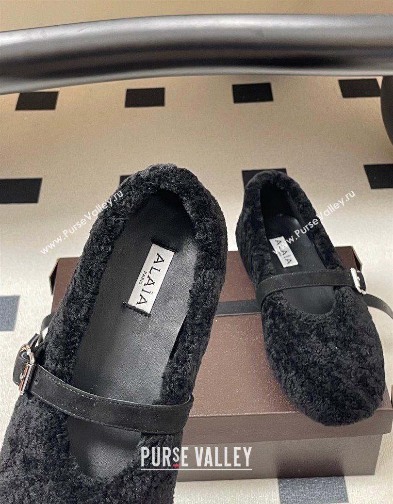 Alaia Ballet Flats in Shearling Wool Black 2025 AL102911 (MD-251029147)