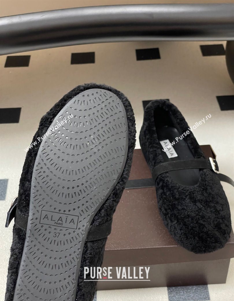 Alaia Ballet Flats in Shearling Wool Black 2025 AL102911 (MD-251029147)
