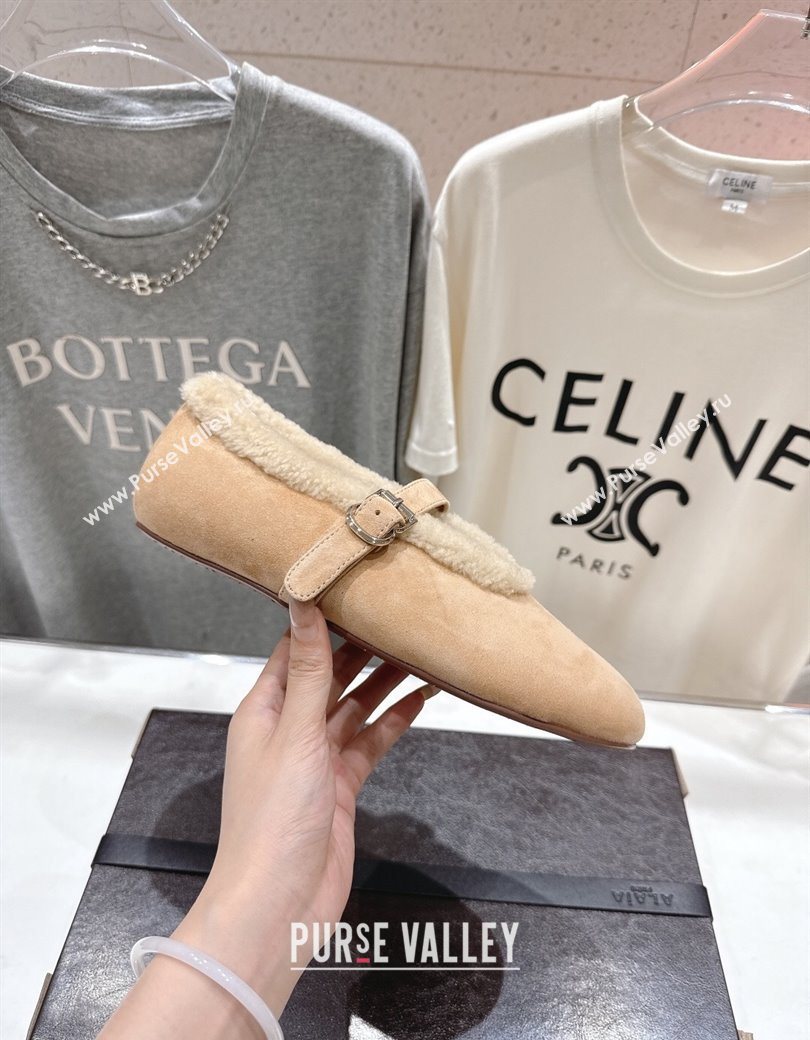 Alaia Ballet Flats in Suede and Wool Beige 2025 AL102901 (MD-251209011)