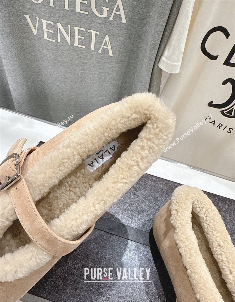 Alaia Ballet Flats in Suede and Wool Beige 2025 AL102901 (MD-251209011)