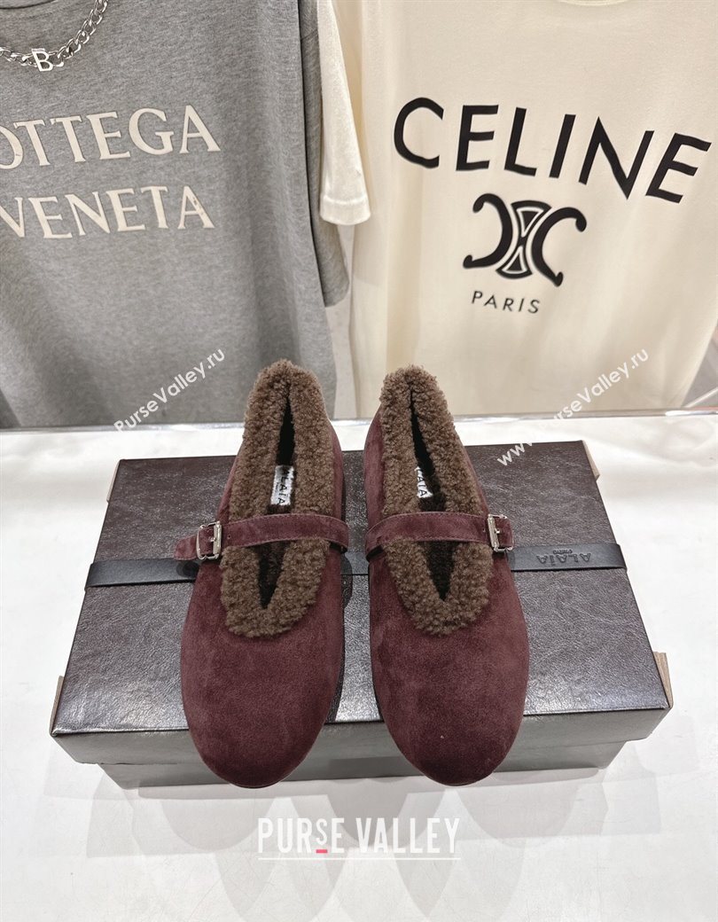 Alaia Ballet Flats in Suede and Wool Dark Brown 2025 AL102901 (MD-251209012)