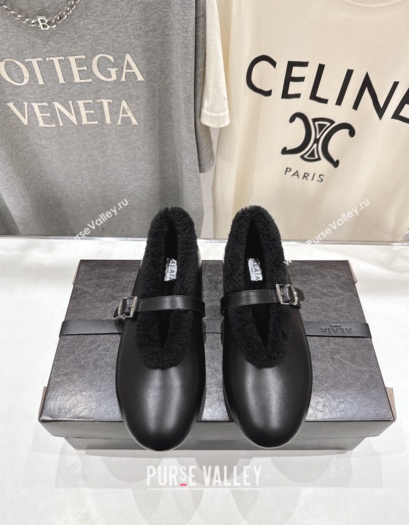 Alaia Ballet Flats in Leather and Wool Black 2025 AL102901 (MD-251209015)