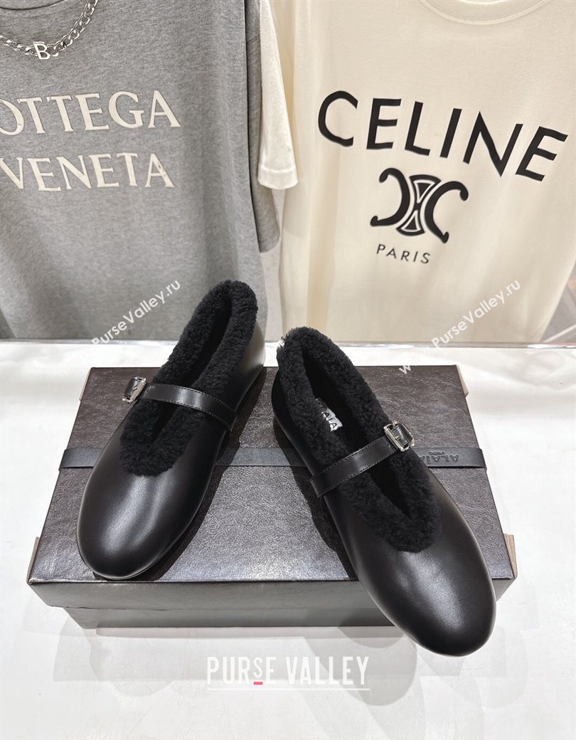 Alaia Ballet Flats in Leather and Wool Black 2025 AL102901 (MD-251209015)