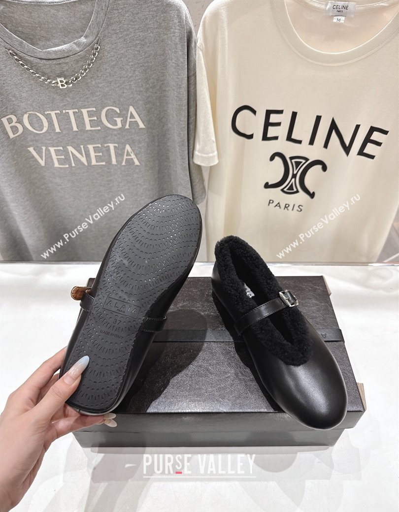 Alaia Ballet Flats in Leather and Wool Black 2025 AL102901 (MD-251209015)