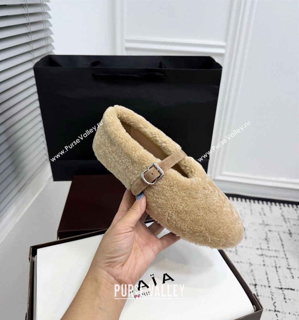 Alaia Ballet Flats in Shearling Wool Beige 2025 AL120901 (KER-251209002)