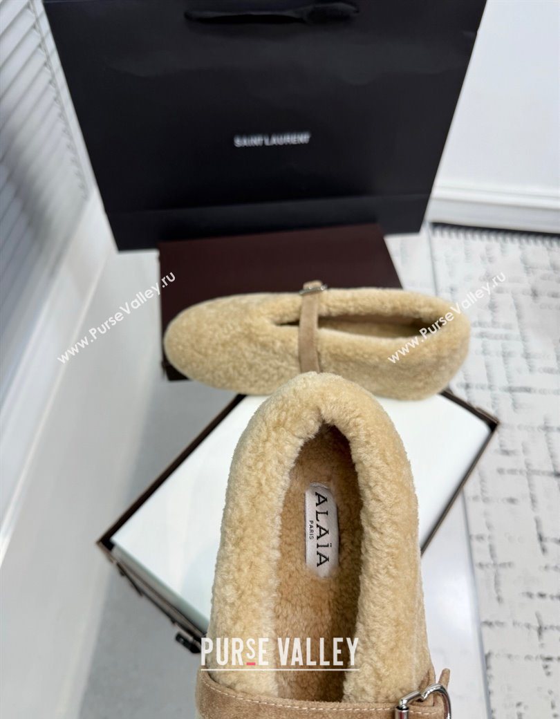 Alaia Ballet Flats in Shearling Wool Beige 2025 AL120901 (KER-251209002)