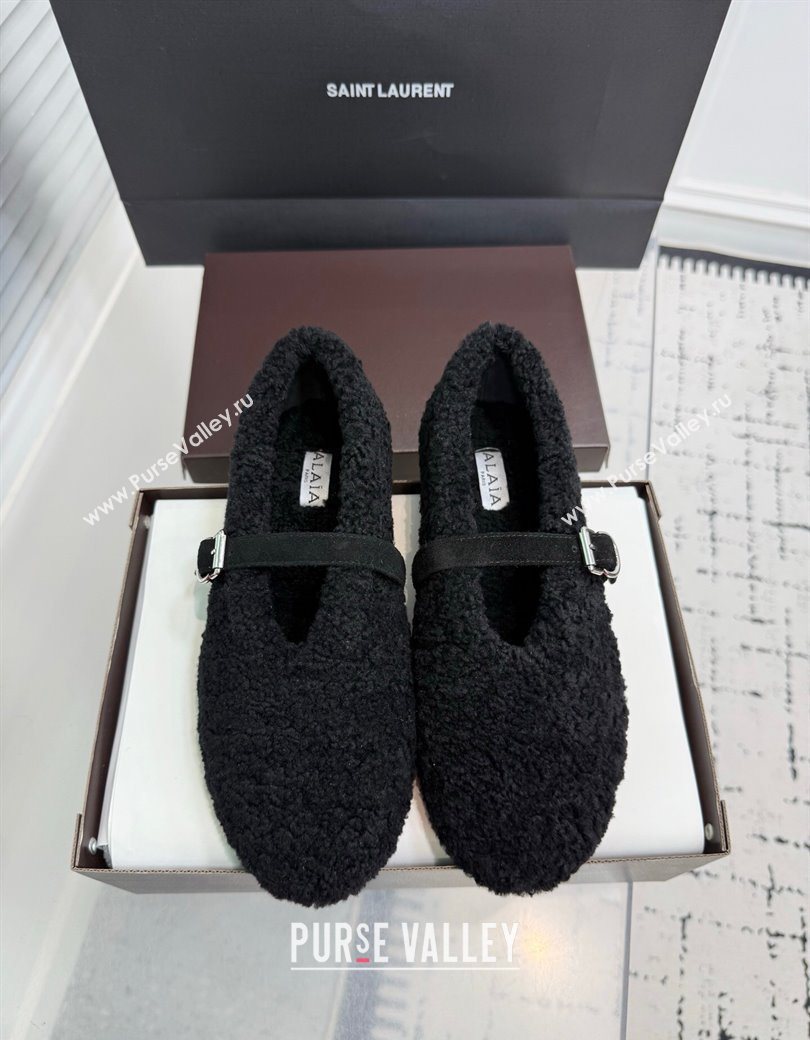 Alaia Ballet Flats in Shearling Wool Black 2025 AL120901 (KER-251209001)