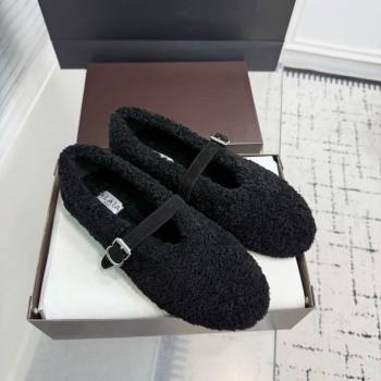 Alaia Ballet Flats in Shearling Wool Black 2025 AL120901 (KER-251209001)