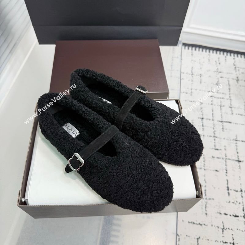 Alaia Ballet Flats in Shearling Wool Black 2025 AL120901 (KER-251209001)