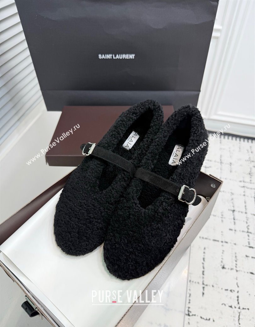 Alaia Ballet Flats in Shearling Wool Black 2025 AL120901 (KER-251209001)
