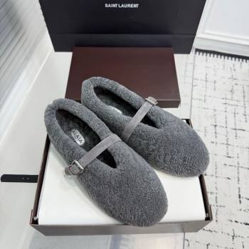 Alaia Ballet Flats in Shearling Wool Grey 2025 AL120901 (KER-251209007)