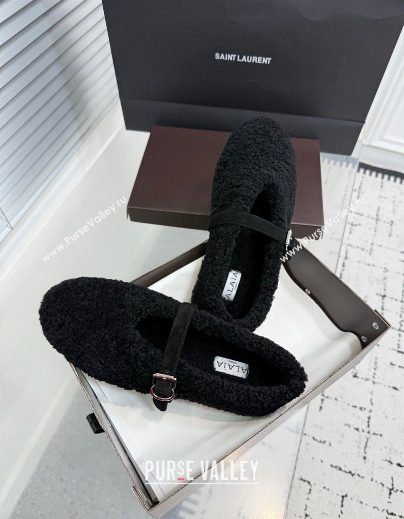 Alaia Ballet Flats in Shearling Wool Black 2025 AL120901 (KER-251209001)