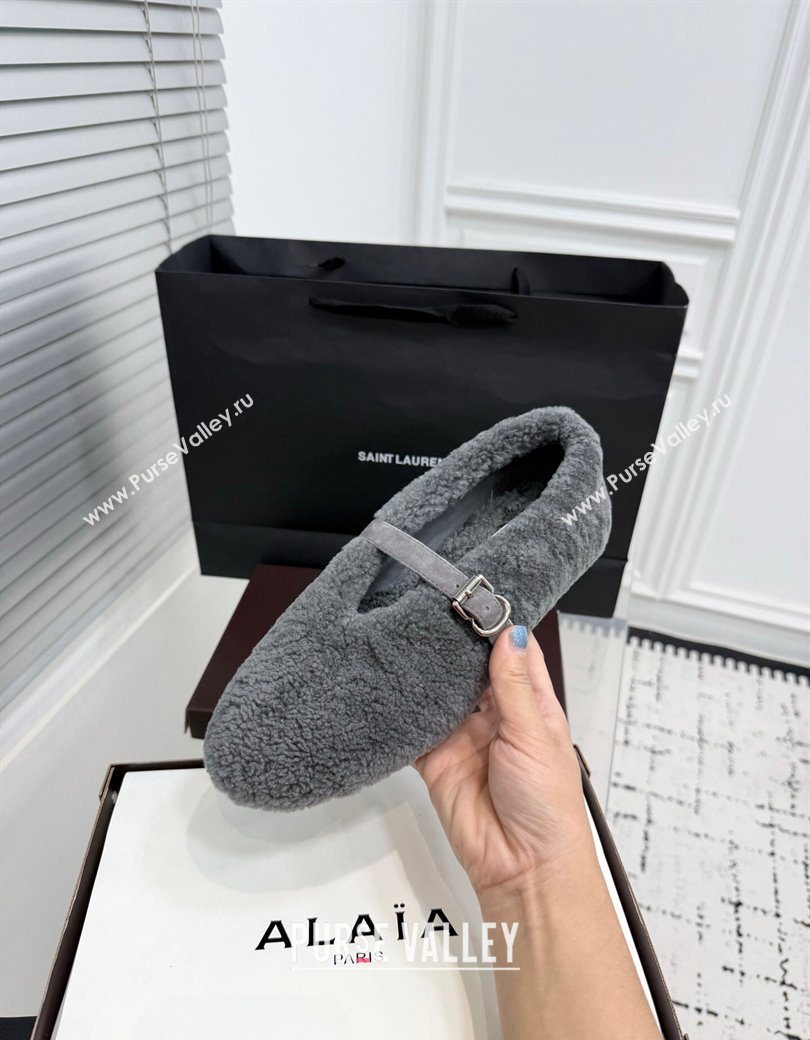 Alaia Ballet Flats in Shearling Wool Grey 2025 AL120901 (KER-251209007)