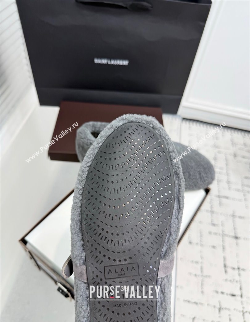 Alaia Ballet Flats in Shearling Wool Grey 2025 AL120901 (KER-251209007)