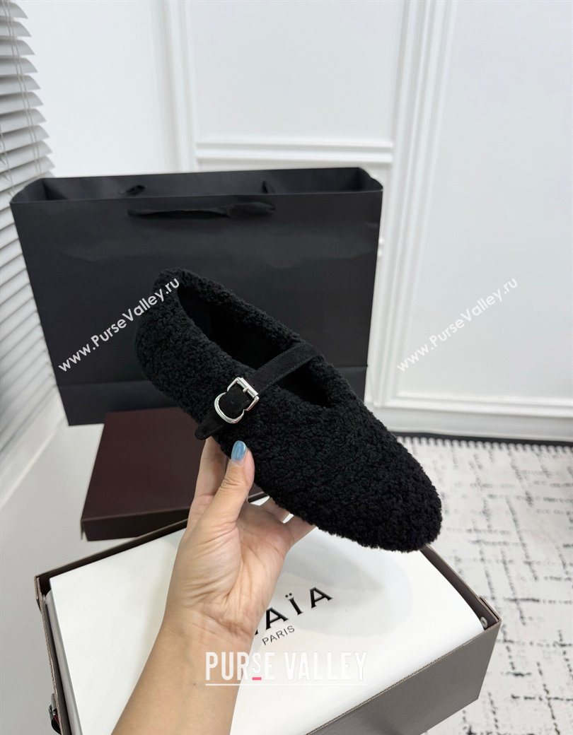 Alaia Ballet Flats in Shearling Wool Black 2025 AL120901 (KER-251209001)