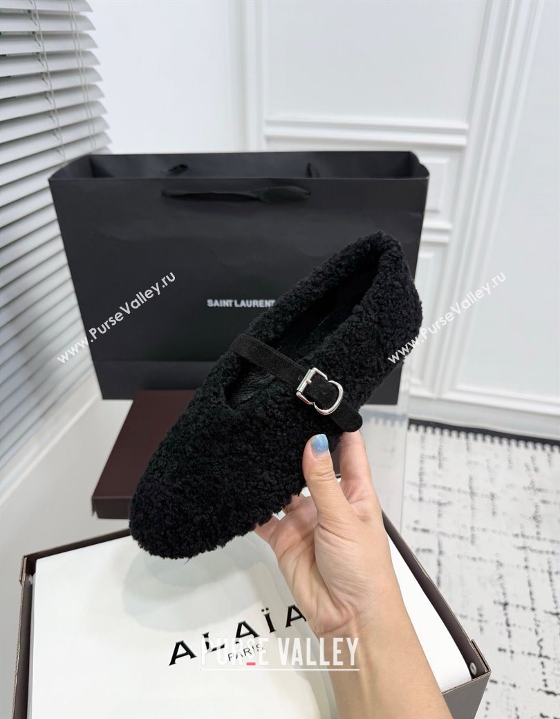 Alaia Ballet Flats in Shearling Wool Black 2025 AL120901 (KER-251209001)