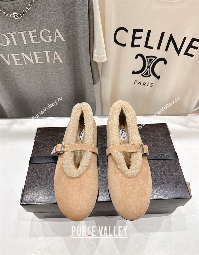 Alaia Ballet Flats in Suede and Wool Beige 2025 AL102901 (MD-251209011)