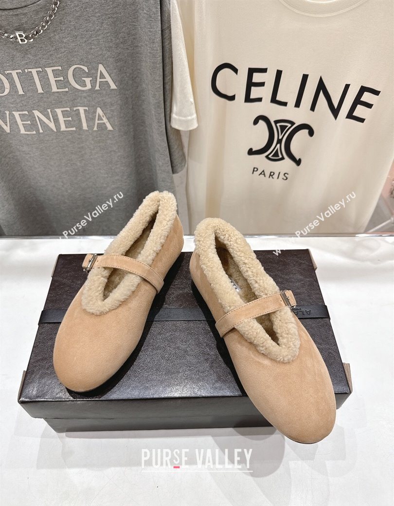 Alaia Ballet Flats in Suede and Wool Beige 2025 AL102901 (MD-251209011)