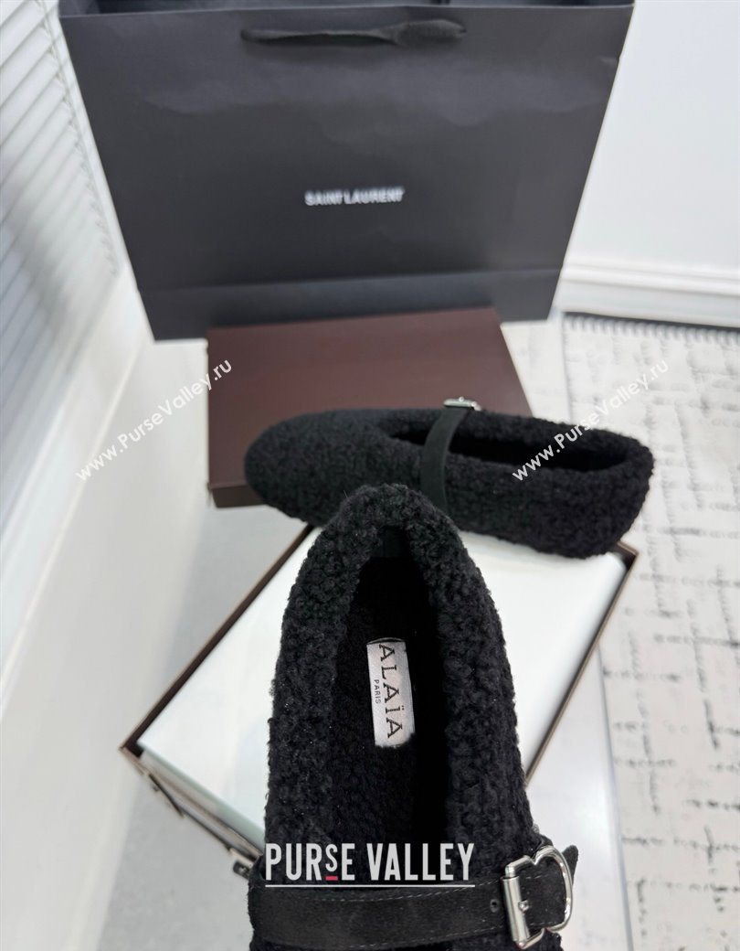 Alaia Ballet Flats in Shearling Wool Black 2025 AL120901 (KER-251209001)