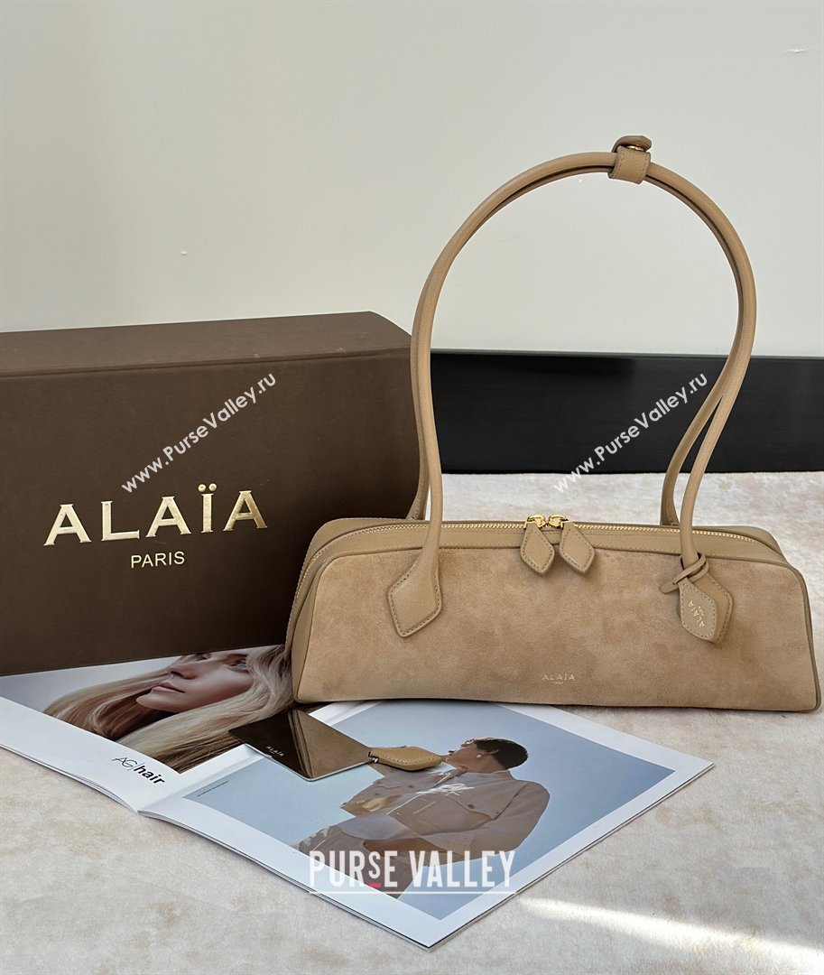 Alaia Le Tecket Medium Long Shoulder bag in Suede Beige 2026 8815M (CL-260409123)