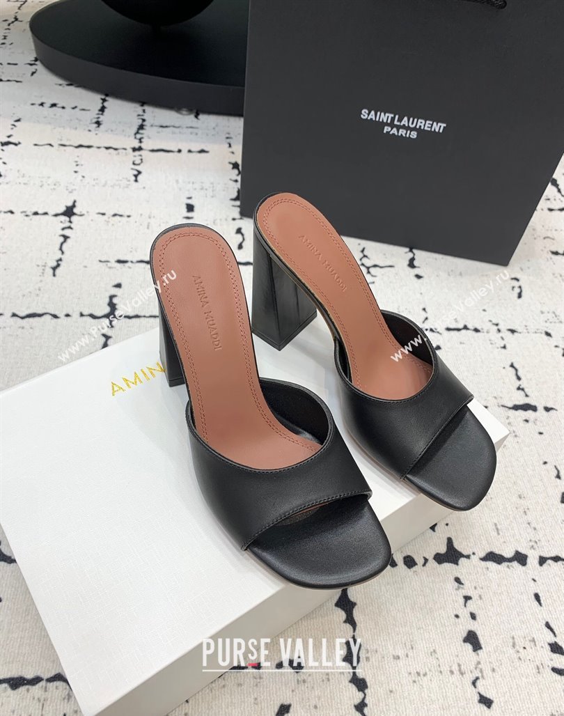 Amina Muaddi Brigitte High Heel Slide Sandals 9.5cm in Nappa Calfskin Black 2024 (KER-240719116)