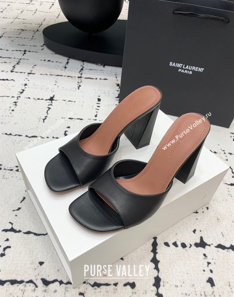 Amina Muaddi Brigitte High Heel Slide Sandals 9.5cm in Nappa Calfskin Black 2024 (KER-240719116)